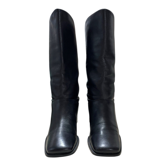 Naturalizer Womens 8M Boots Mid Calf Pull On Square Toe Leather Black 885N41 - Picture 3 of 11